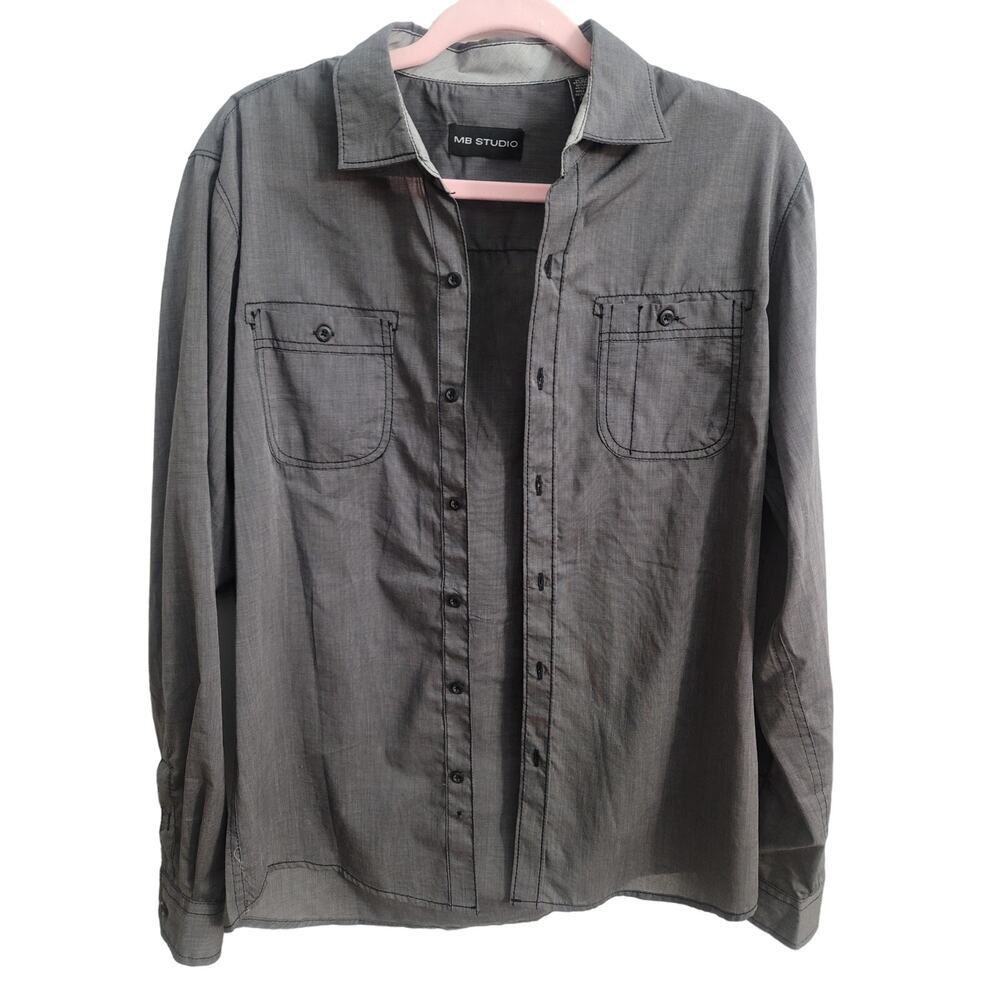 MB Studio Men's Gray Long Sleeve Button Up Collared Shirt Size M